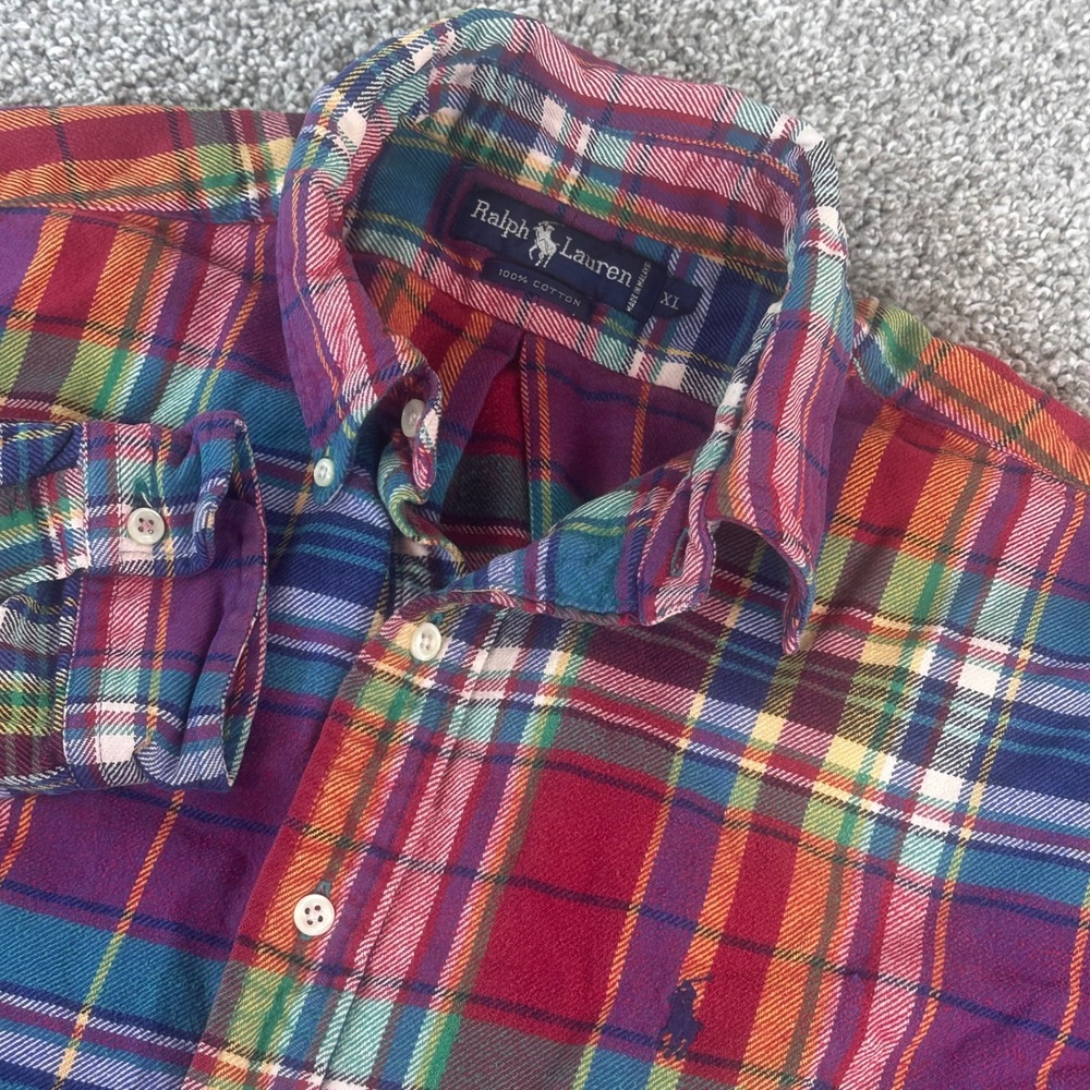 Ralph Lauren Flannel Shirt Mens XL Plaid Button Down Long Sleeve Outdoors READ